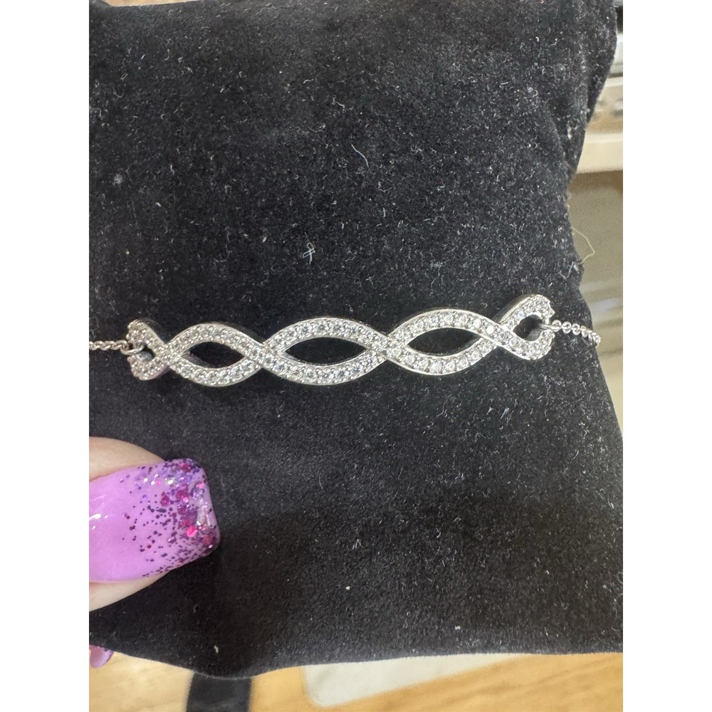 Touchstone Crystal Sterling Silver To Infinity Braceletβ 9" Adjustable Rhodium